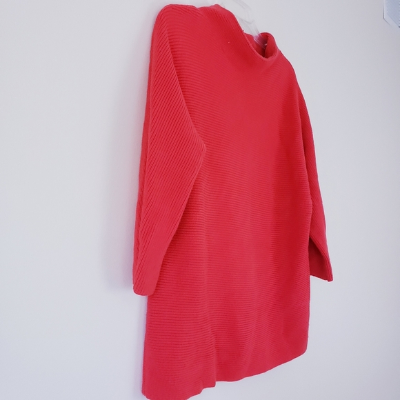 Lands' End Coral Red Orange Funnelneck Sweater Shrug Shaker Knit Textured Medium - Picture 7 of 8